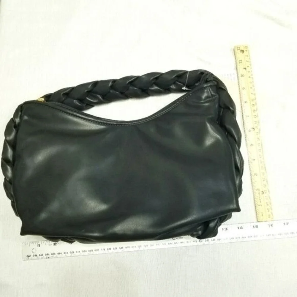 Just Fab Faux Leather Braided Handle‎ Shoulder Bag Fashion Handbag Purse Black